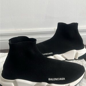 Balenciaga Men's Black and White Sock Sneakers